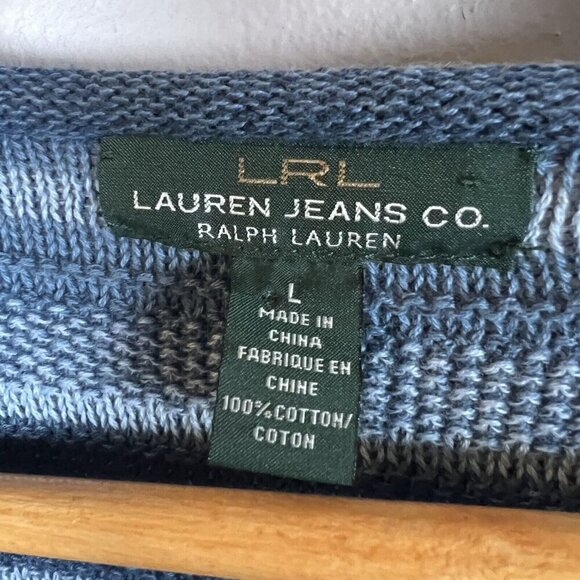 Ralph Lauren Blue Striped Tie V-Neck Pullover Sweater Long Sleeve Women's Size L - Picture 5 of 9